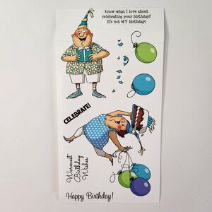 #63 Stamp Set Funny Lady Man Birthday Balloons Confetti